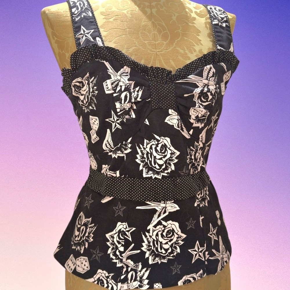 Living Dead Souls Gothic Retro Pinup Rockabilly Blouse Black White Size Small